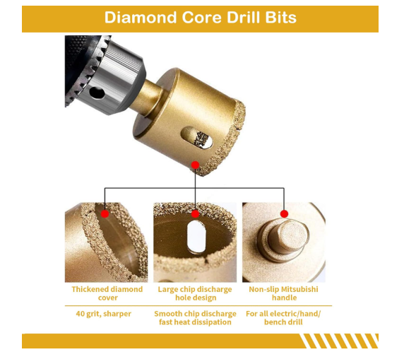 Diamond Core Drill Bits Set 12Pcs,Vacuum Brazed Diamond Hole Saw Kit (6-35mm) Dry or Wet for Porcelain Tile Ceramic Marble Brick Concrete