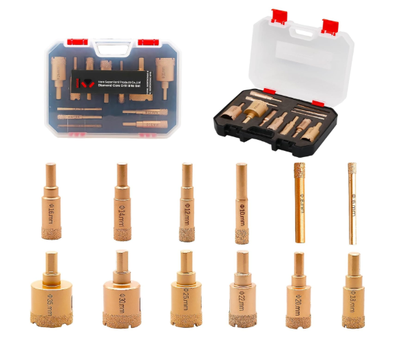 Diamond Core Drill Bits Set 12Pcs,Vacuum Brazed Diamond Hole Saw Kit (6-35mm) Dry or Wet for Porcelain Tile Ceramic Marble Brick Concrete