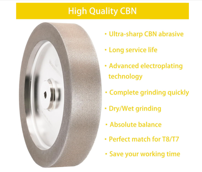 CBN Grinding Wheel 10 inch for Tormek T8,250 * 50 * 12mm,for Sharpening Woodturning Tools、High Speed Steel Tools(Right Corners,80 Grit)